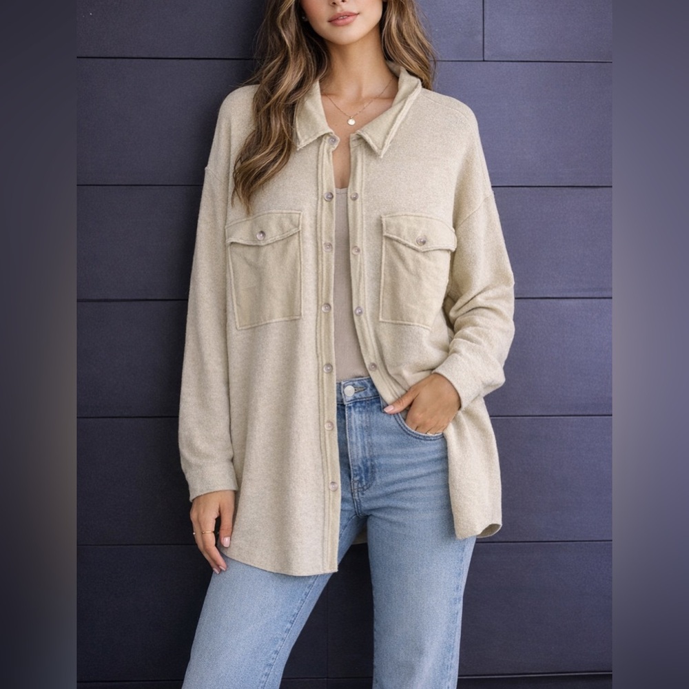 BUCKET LIST SCHEELS Oversized Shacket Button Down Coat Cover Up NWT Women’s L